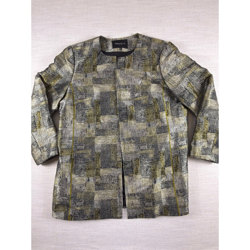 Lafayette 148 New York Metallic Gold Silver Jacquard Topper Jacket 16 0528